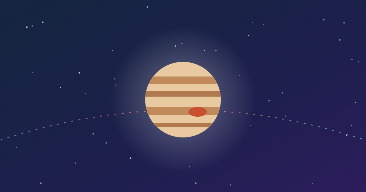 Júpiter con sus bandas y su Gran Mancha Roja sobre la eclíptica que cruza los signos del zodiaco
