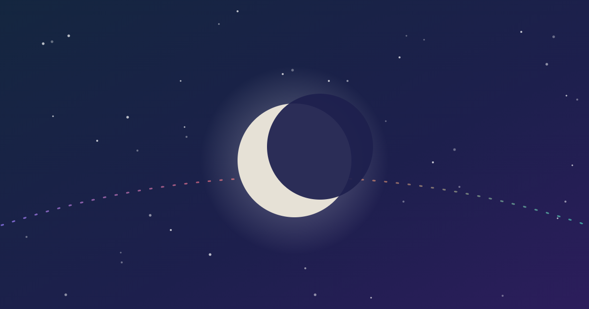 La Luna en fase creciente sobre un cielo estrellado, con su trayectoria cruzando los signos del zodiaco